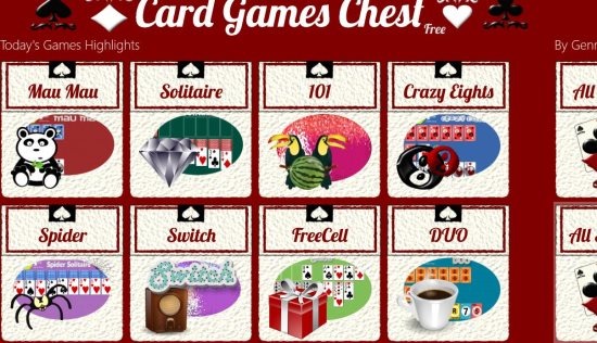 free card games chest