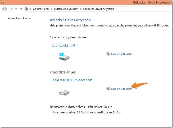 how to enable bitlocker in windows 8