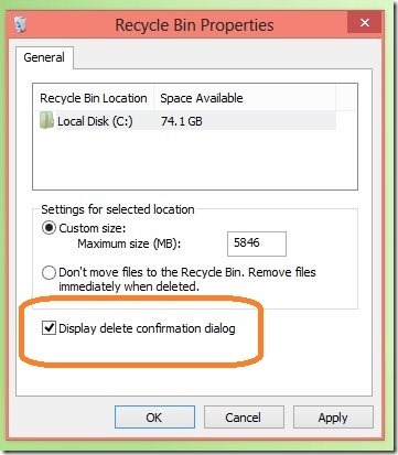 how to enable delete confirmation dialogbox in windows 8