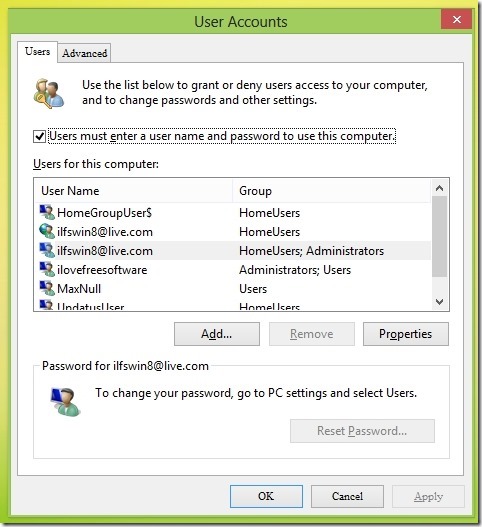 list of user accounts in windows 8