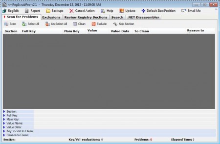 nmRegScrubPro free registry fixing software default screen