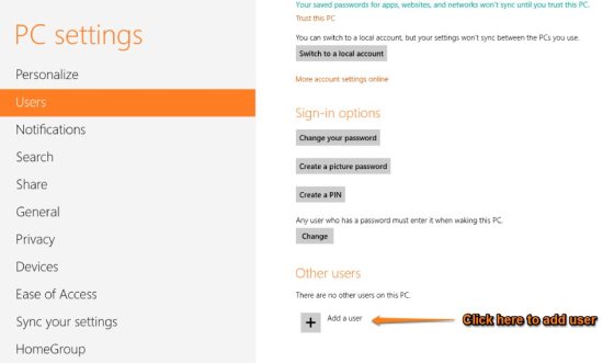 pc settings add a new user windows 8