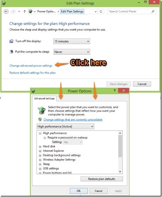 power options in windows 8 advanced options