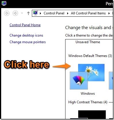 select defualt to turn on transparency in windows 8