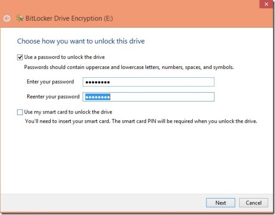 setup password in bitlocker windows 8