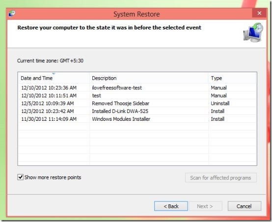 system restore points in windows 8