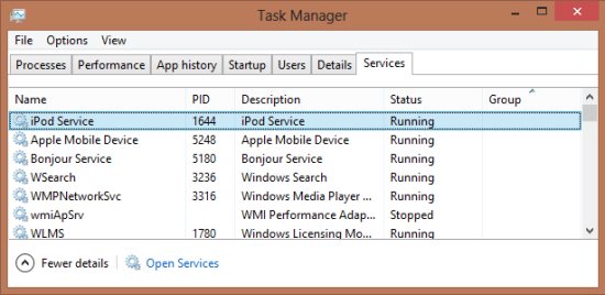 task manager windows 8 services