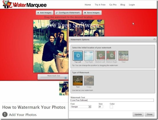 watermarquee interface