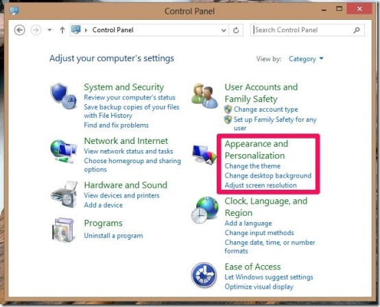 Appearance and Personalization in windows 8