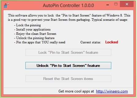 AutoPin Controller Stop Auto Pinning In Windows 8