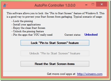 AutoPin Controller Stop Auto Pinning In Windows 8