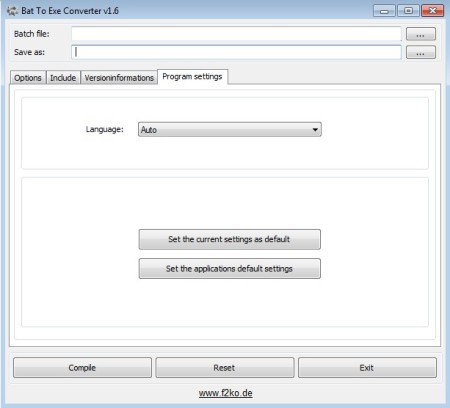 Bat To Exe program options
