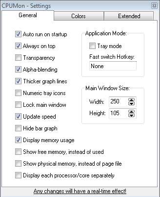 CPUMon settings