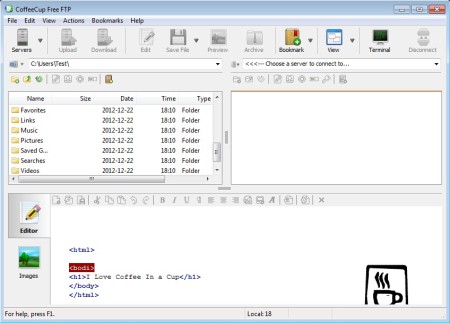 CoffeeCup Free FTP client default window