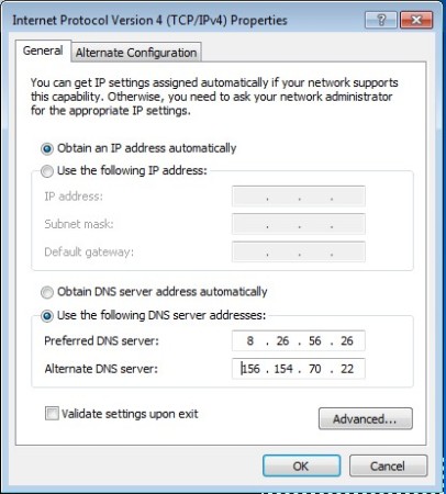 Comodo Secure DNS free DNS servers default window