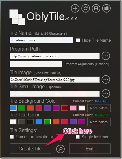 Create Custom Tiles In Windows 8 Using OblyTile  create button