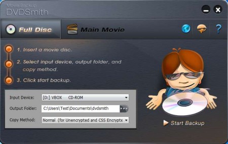 DVDSmith Movie Backup free DVD backup software default window