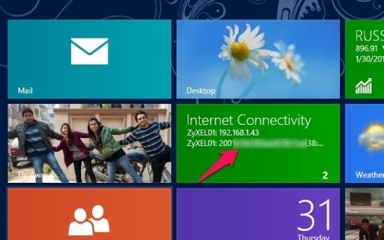 Display IP On Start Screen In Windows 8 With IP Address