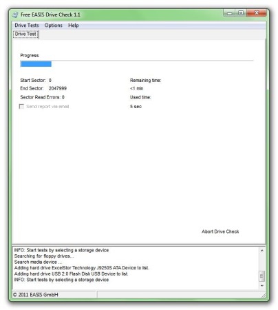 EASIS Drive Check sector tests USB