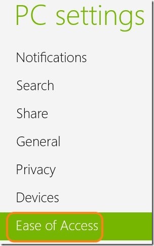 Ease of Access windows 8