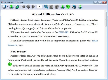 FBReader free eBook reader default window