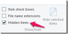 Hidden items  windows 8