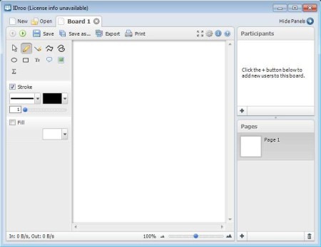 Idroo free whiteboard software default window