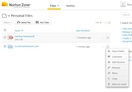 Norton Zone uploading files