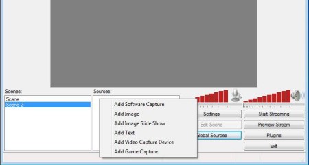 Open Broadcaster Software adding scenes sources