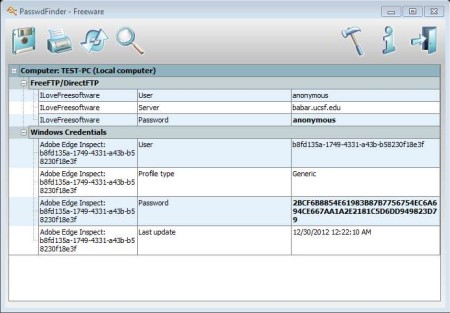 PasswdFinder recovered password