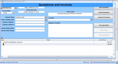 Quotations and Invoices LITE creating invoice