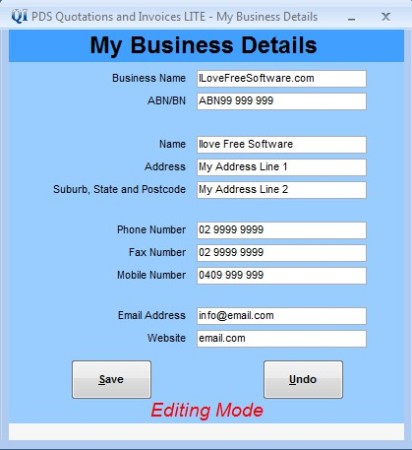 Quotations and Invoices LITE editing company