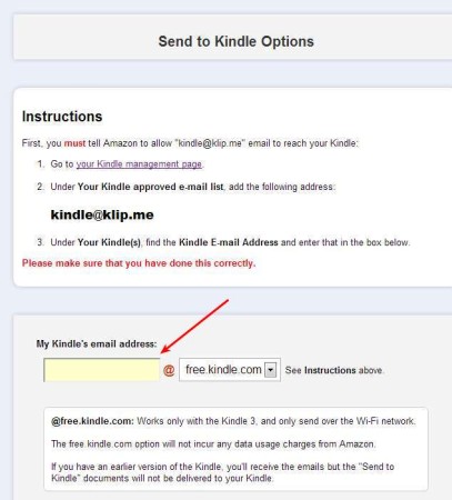 Send To Kindle settings