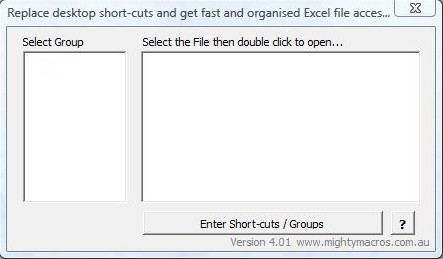 Shortcuts add-in default window