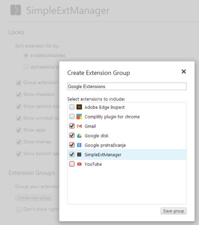 SimpleExtManager grouping