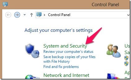 System and Security in windows 8