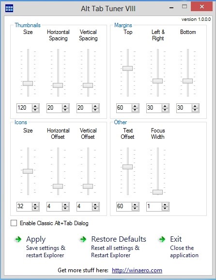 alt tab tuner for windows 8 interface screenshot