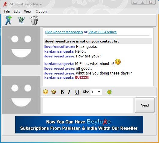 beyluxe messenger chat window