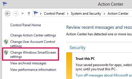 change SmartScreen settings in windows 8