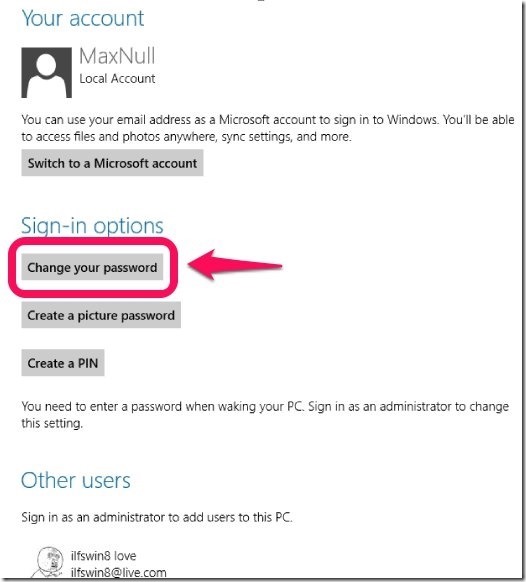 changing windows 8 password 