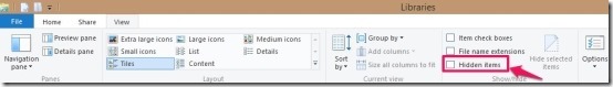 checkbox hidden files in windows 8