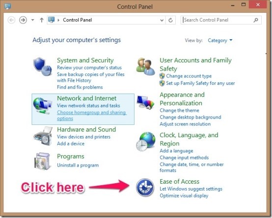 control panel in windows 8