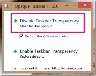 disable transparency in the Windows 8 taskbar