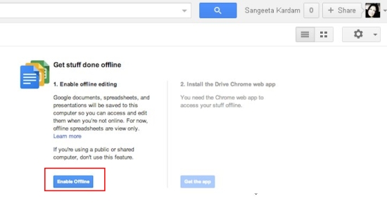 google drive enable offline
