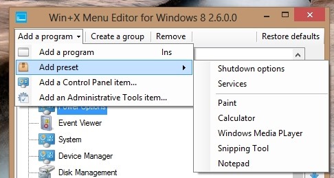 how to cutomize the win x menu in windows 8