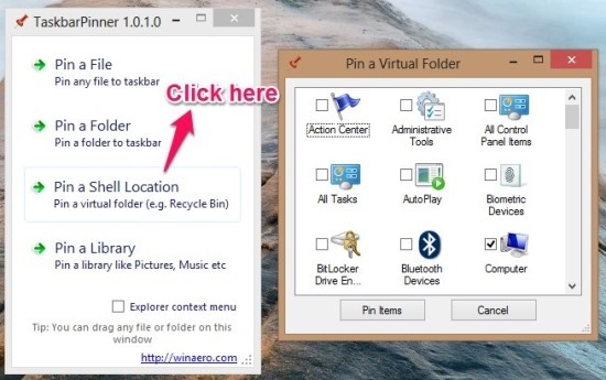 how to use taskbar pinner in windows 8