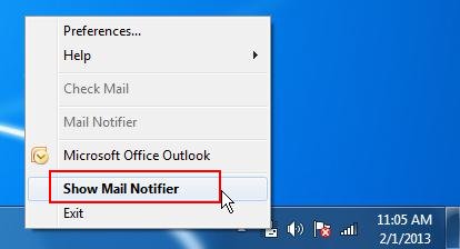 mail notifier context menu