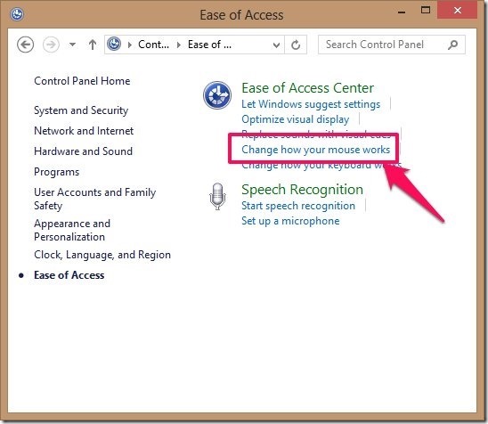 mouse settings in control panel in windows 8
