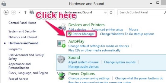 open device manager in Windows 8