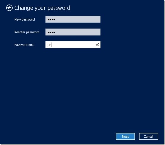 password chnaged in windows 8